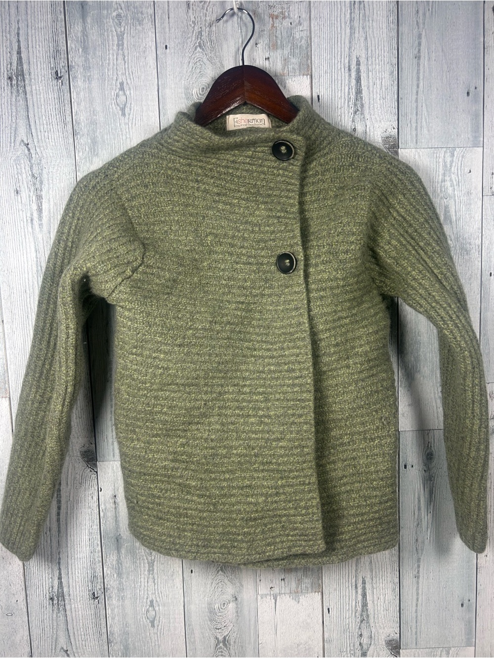 Fisherman Out of Ireland M Fits XS Merino Wool Cashmere Cardigan Green Irish